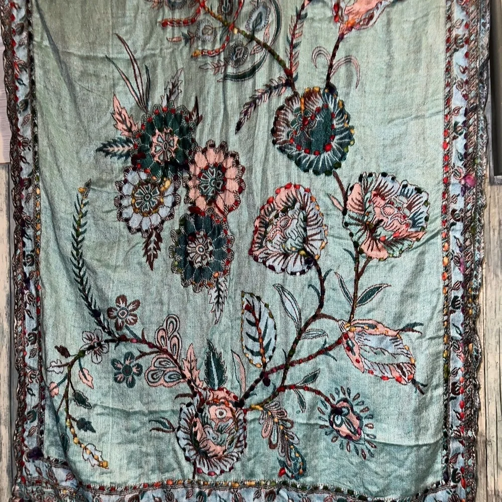 Raj Light Teal and Brown Floral Patterned Infinity Women's Scarf  Raj2